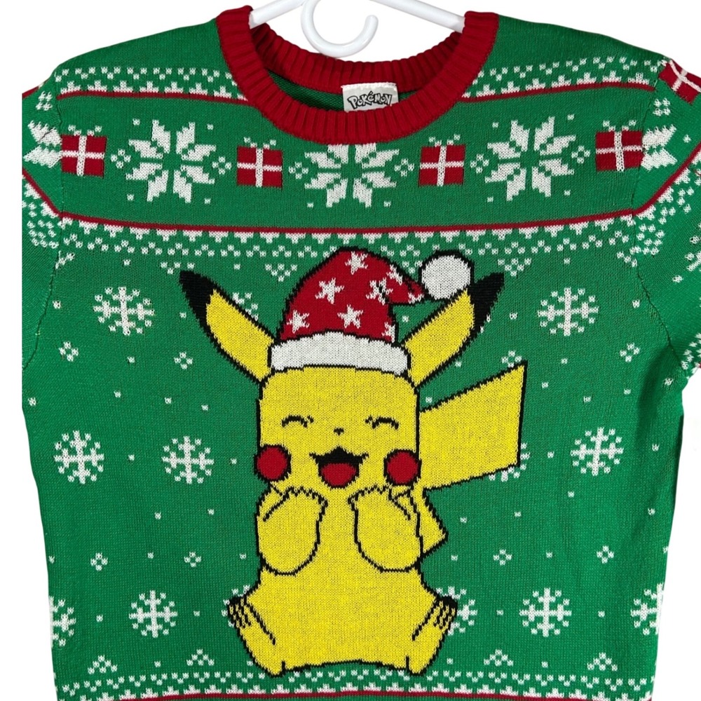 Pokemon Pikachu Kids Christmas Sweater Green Red XL 14-16 New With Tags